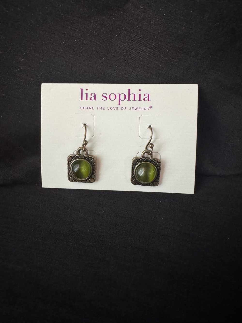 Lia Sophia Topiary Green Glass Cabochon Drop Earrings